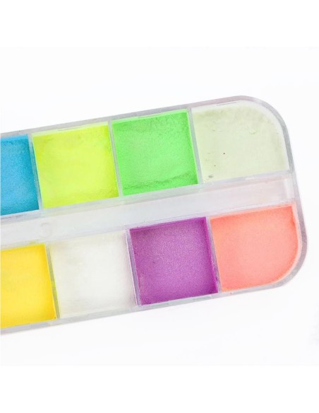 KSN-12 | Κασετίνα με σκόνη neon σε 12 χρώματα | Διακοσμητικά νυχιών