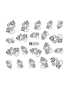 A590 | Τατουάζ νερού, μαύρα λουλούδια | Water transfer