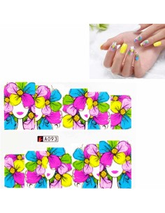 A093 | Τατουάζ νερού, πρόσωπο και πολύχρωμα λουλούδια |...