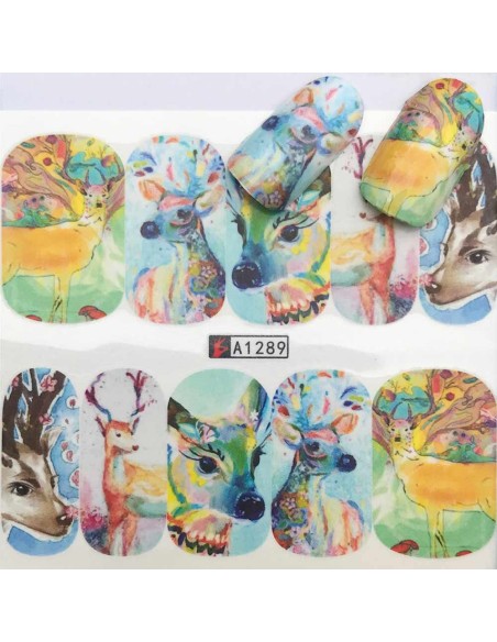 A1289 | Τατουάζ νερού, ελάφια πολύχρωμα | Water transfer