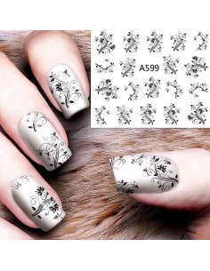 A599 | Τατουάζ νερού, μαύρα λουλούδια | Water transfer